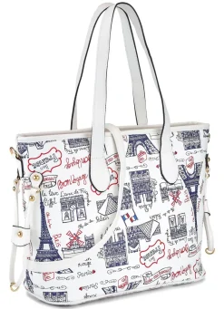 Tasche mit verspieltem Reise-Druckmotiv