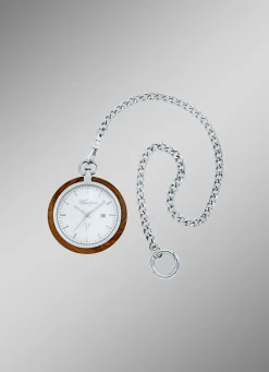 Taschenuhr mit Walnuss und Edelstahl Gehäuse