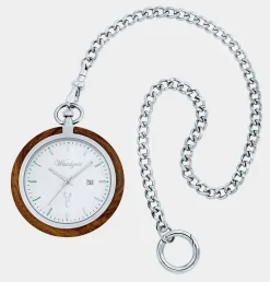 Taschenuhr mit Walnuss und Edelstahl Gehäuse