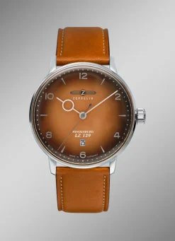 Zeppelin-Quartz-Herrenuhr mit Edelstahlgehäuse und Lederband