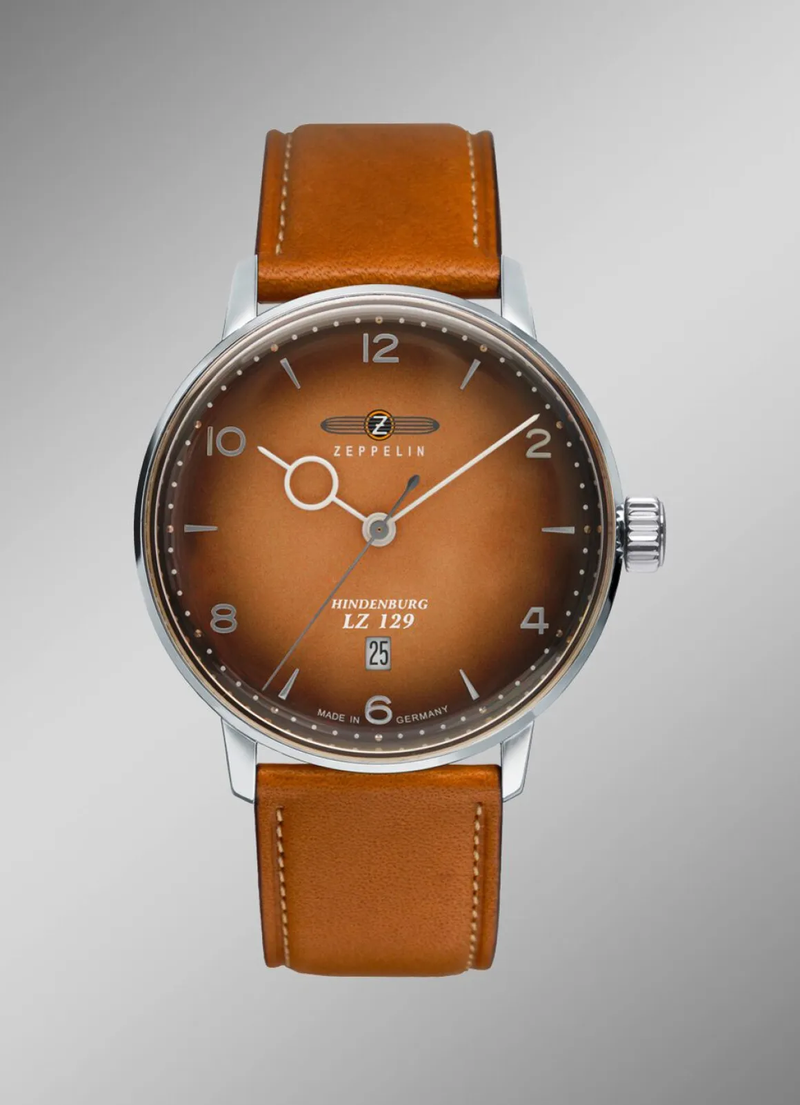 Zeppelin-Quartz-Herrenuhr mit Edelstahlgehäuse und Lederband